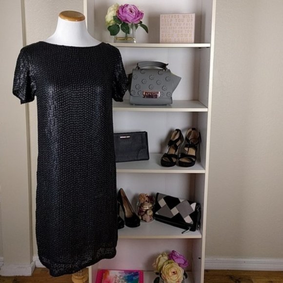 MLV Dresses & Skirts - Maison La Vie Black  Beaded Shift Black Dress SZM